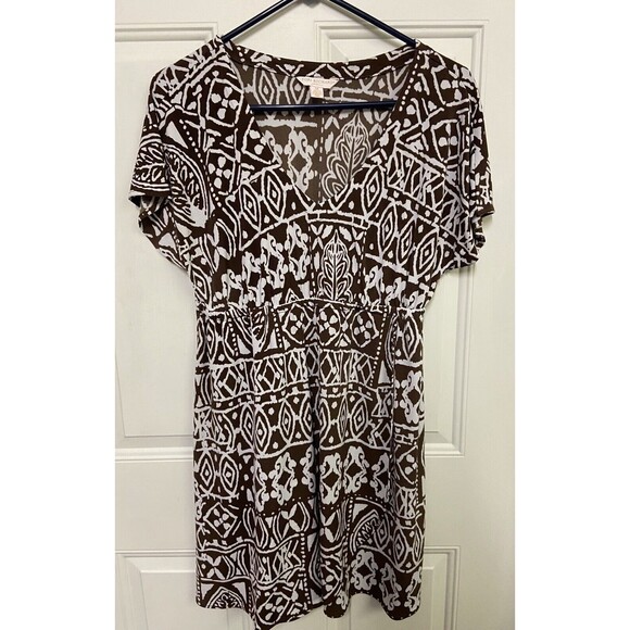 Torrie Richards Dress Womens Medium Brown Floral Honolulu faux wrap Stretch - Picture 2 of 7